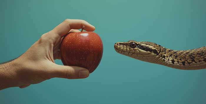 Temptation represented by the snake and apple