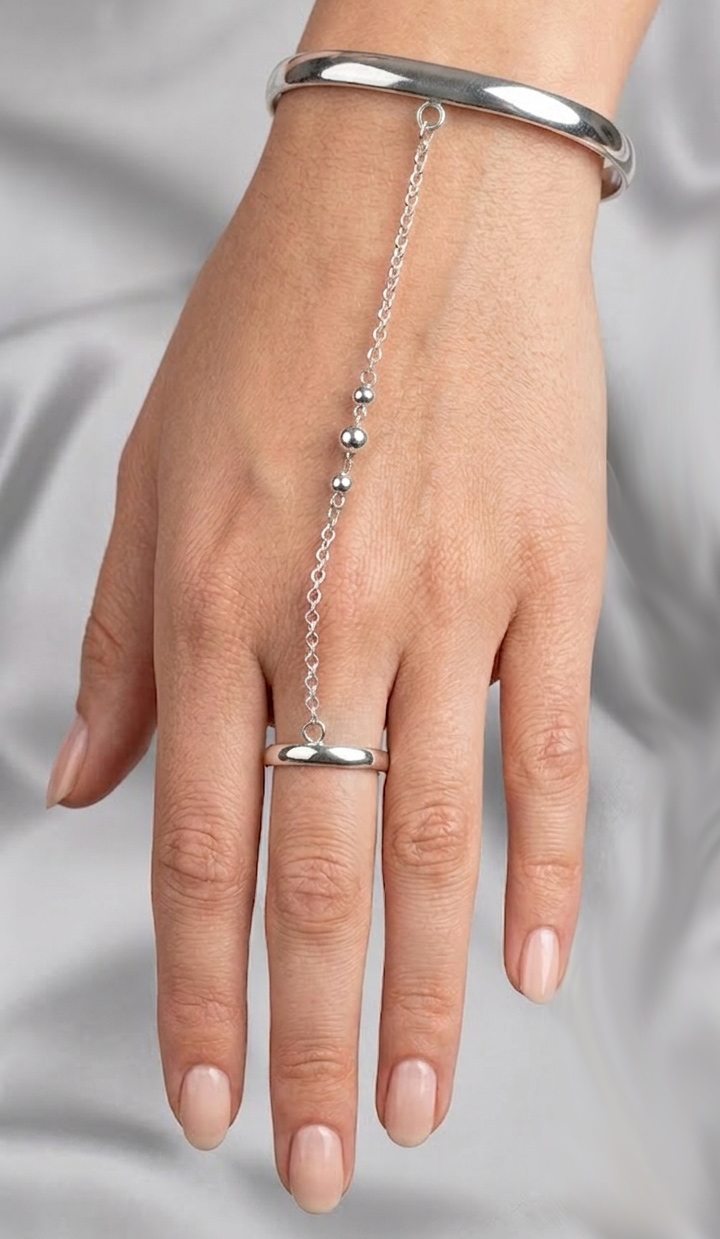 Elegant adjustable silver hand bracelet and slave bangle for women