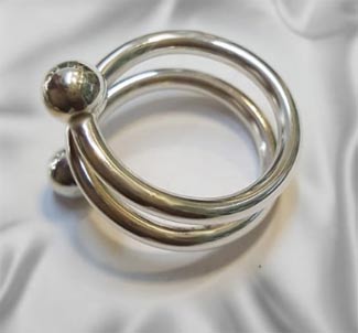 Silver double wrap cock ring with two pressure balls
