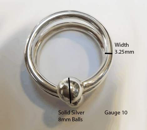 Measurements for a double wrap silver 2 ball cock ring