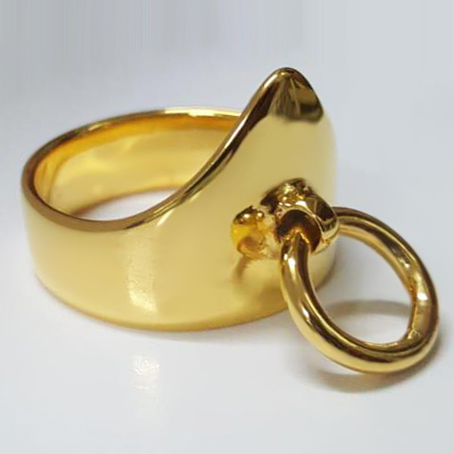 Gold V Glans BDSM cock ring with movable leash attachment