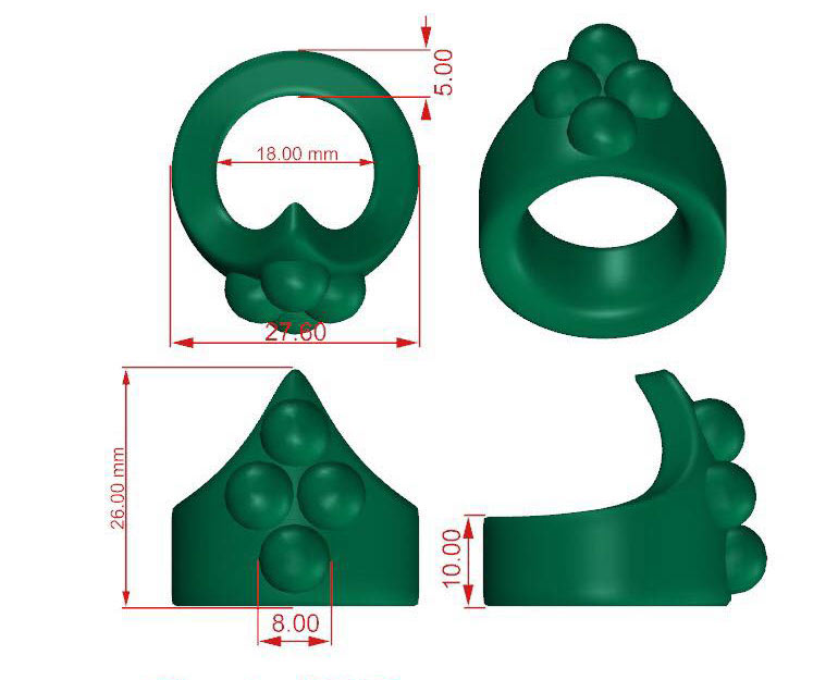 Measurements for sculpted sphere cock ring with 8mm half-spheres