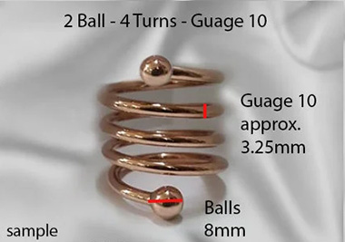 Measurements for four turn Gauge 10 spiral cock ring