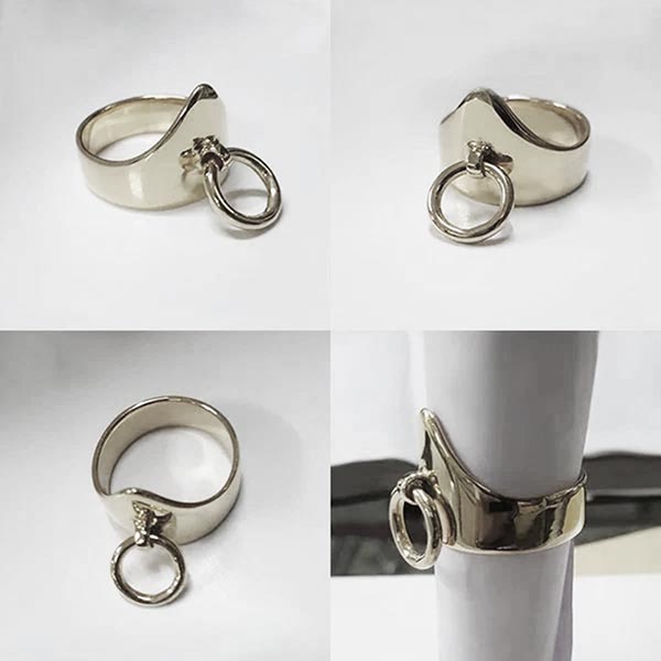Silver BDSM glans rings with leash attachments