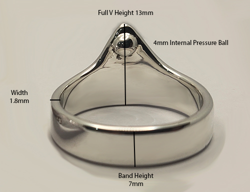 V Glans cock ring with pressure ball measurements