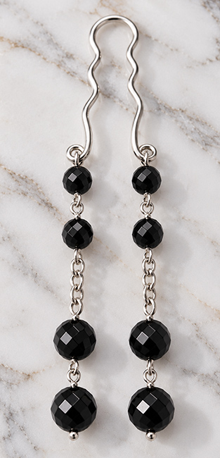 Standard heavy silver clit clip with Black Onyx beads