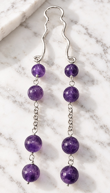 Standard heavy silver clit clip with genuine Amethyst gemstones
