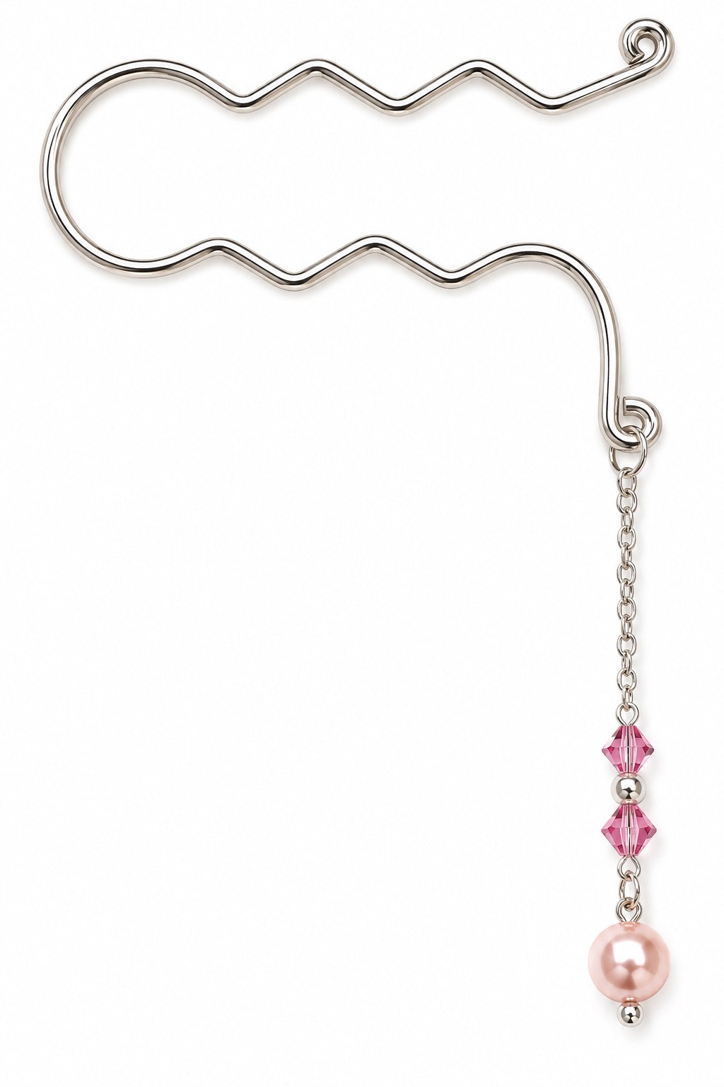 Silver bottom clip jewellery with rose Swarovski crystal pearl dangle