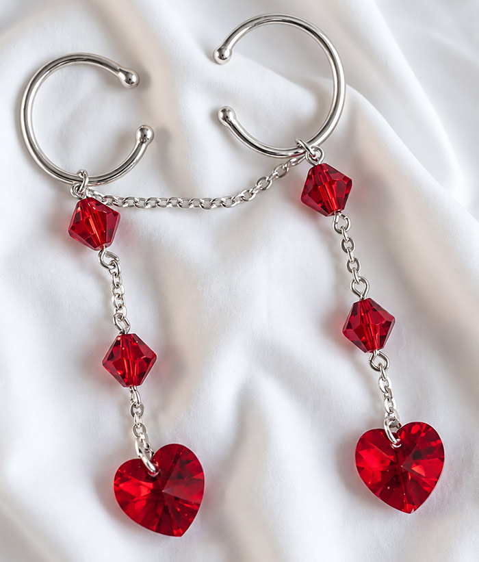 Ruby Swarovski Love Heart pussy dangle jewellery