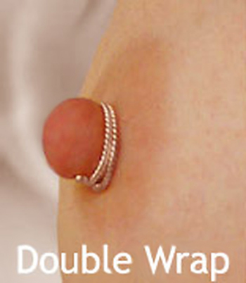 Non-piercing double wrap silver nipple rings for medium length nipples