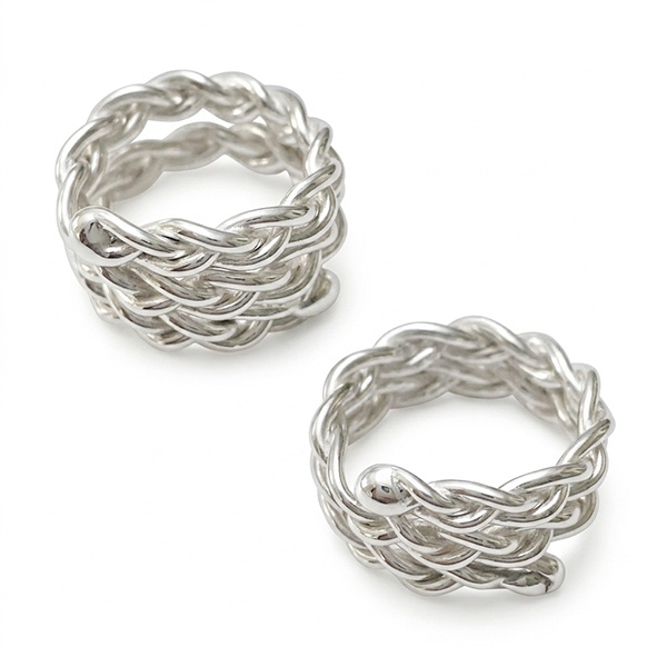 Braided double wrap non-piercing silver nipple rings