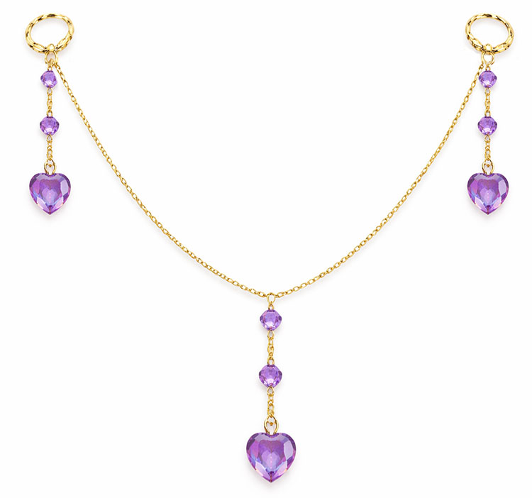 Handcrafted 24ct gold plated nipple chain jewellery with Swarovski amethyst