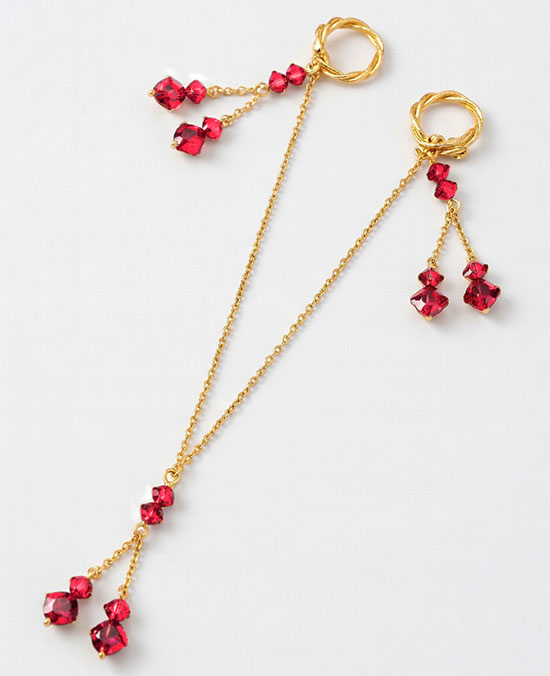 Non-piercing 24ct gold plated nipple chain jewellery with ruby Swarovski dangles