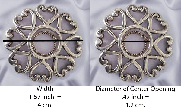 Measurements for large love heart non-piercing silver nipple shields