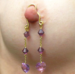 24ct gold plated nipple clips with Swarovski love heart dangles