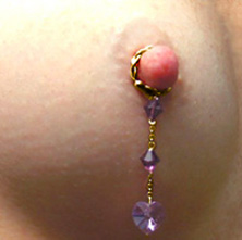 Non-piercing gold nipple dangles with heart-shaped Swarovski crystals