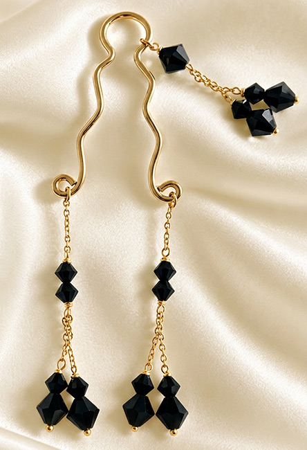 24ct gold plated clit clip with Swarovski black crystal dangles